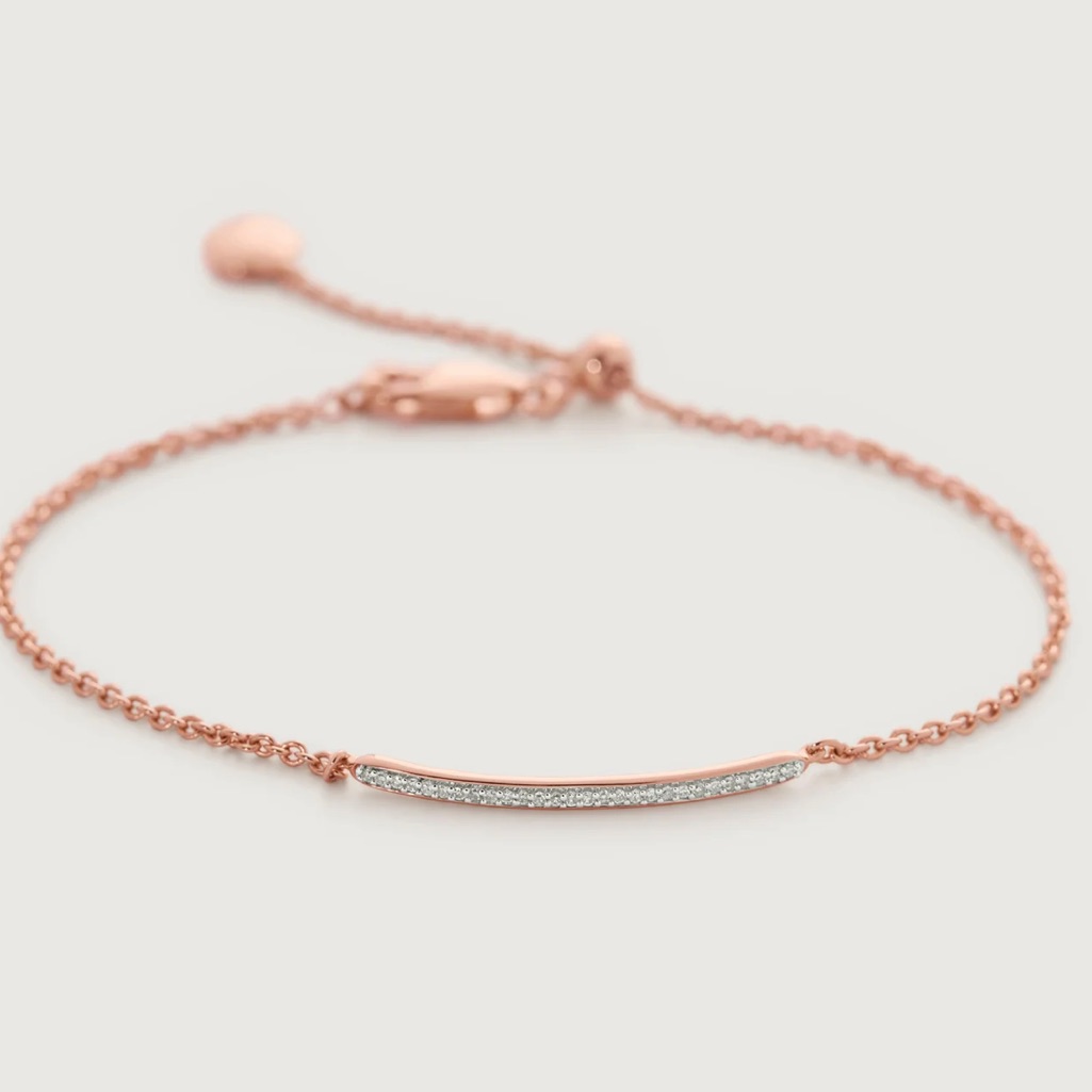 Monica Vinader Skinny Short Bar Bracelet | Gold + Diamonds